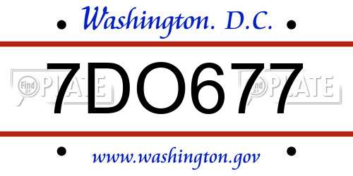 7DO677 District Of Columbia License Plate