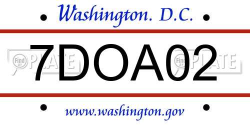 7DOA02 District Of Columbia License Plate