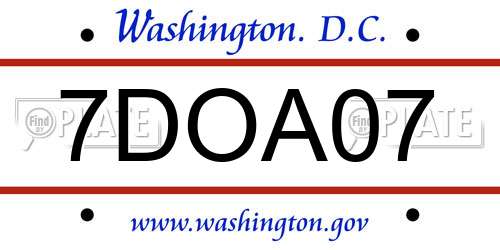 7DOA07 District Of Columbia License Plate