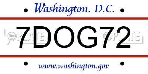7DOG72 District Of Columbia License Plate