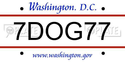 7DOG77 District Of Columbia License Plate