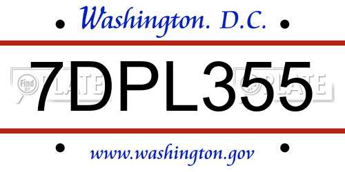 7DPL355 District Of Columbia License Plate
