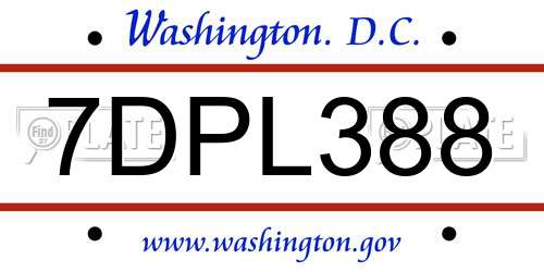 7DPL388 District Of Columbia License Plate