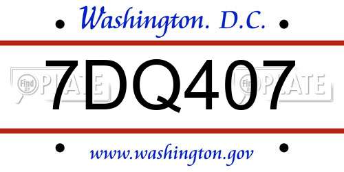 7DQ407 District Of Columbia License Plate