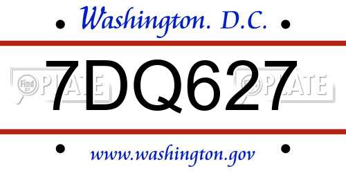 7DQ627 District Of Columbia License Plate