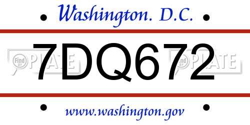 7DQ672 District Of Columbia License Plate