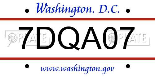 7DQA07 District Of Columbia License Plate