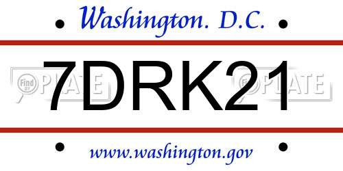 7DRK21 District Of Columbia License Plate