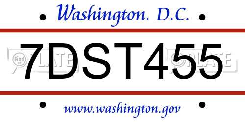 7DST455 District Of Columbia License Plate