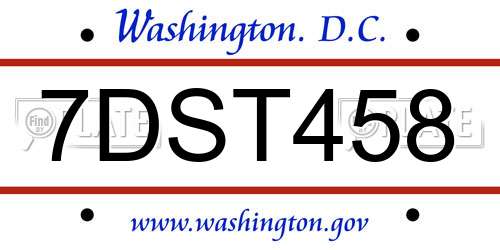7DST458 District Of Columbia License Plate