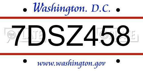 7DSZ458 District Of Columbia License Plate