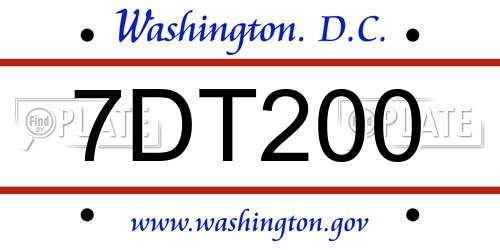 7DT200 District Of Columbia License Plate