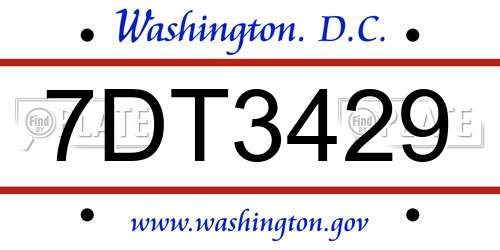 7DT3429 District Of Columbia License Plate