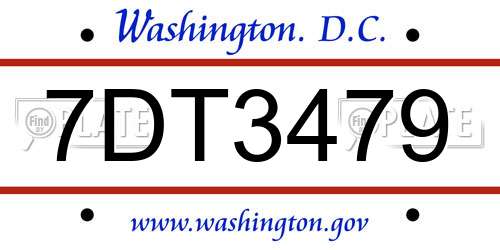 7DT3479 District Of Columbia License Plate