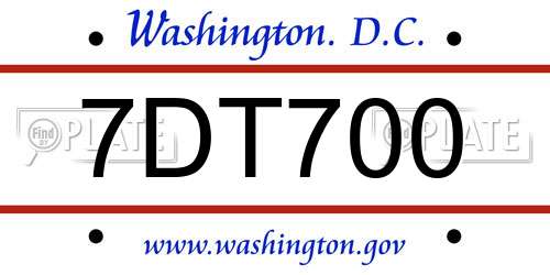 7DT700 District Of Columbia License Plate