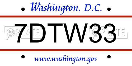 7DTW33 District Of Columbia License Plate
