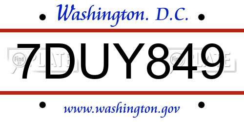 7DUY849 District Of Columbia License Plate