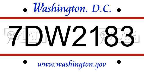 7DW2183 District Of Columbia License Plate