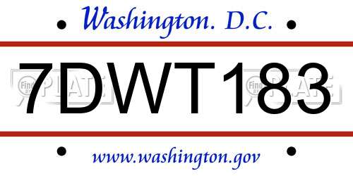 7DWT183 District Of Columbia License Plate
