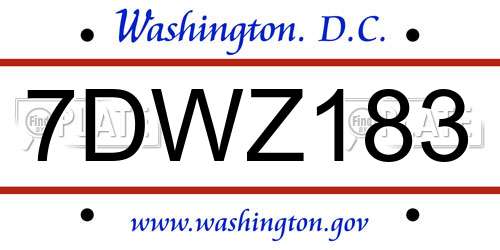 7DWZ183 District Of Columbia License Plate