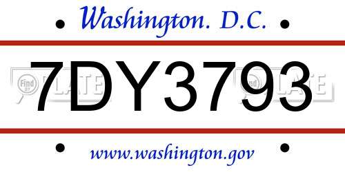 7DY3793 District Of Columbia License Plate