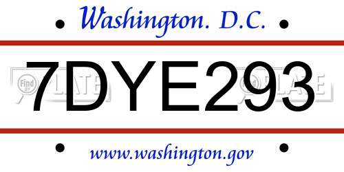 7DYE293 District Of Columbia License Plate