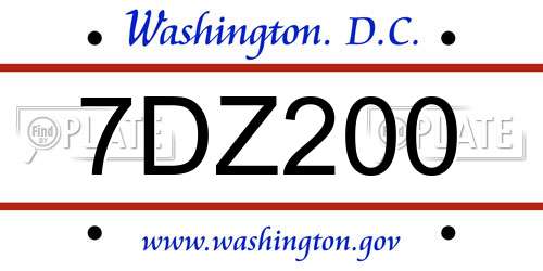 7DZ200 District Of Columbia License Plate
