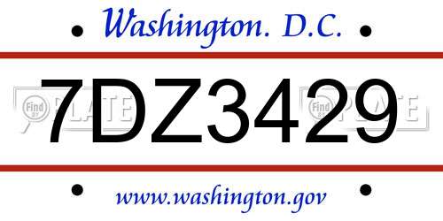 7DZ3429 District Of Columbia License Plate