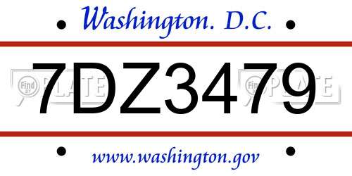 7DZ3479 District Of Columbia License Plate