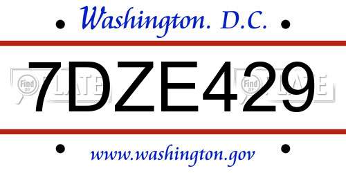 7DZE429 District Of Columbia License Plate