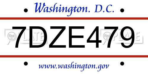 7DZE479 District Of Columbia License Plate