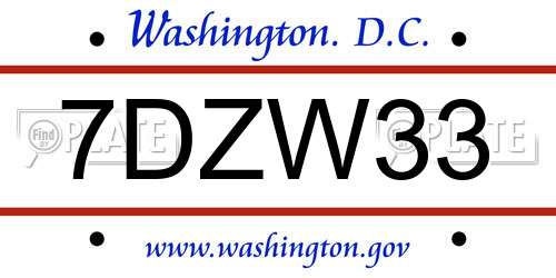 7DZW33 District Of Columbia License Plate
