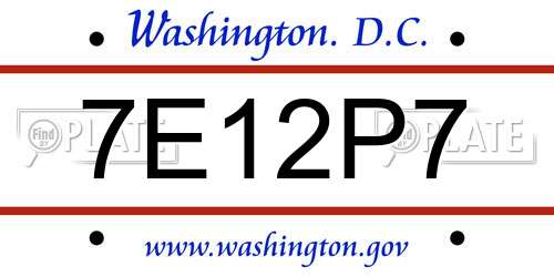 7E12P7 District Of Columbia License Plate