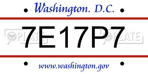 7E17P7 District Of Columbia License Plate