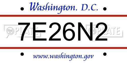 7E26N2 District Of Columbia License Plate