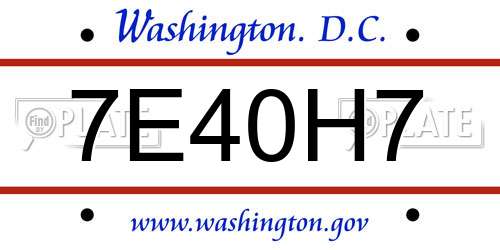 7E40H7 District Of Columbia License Plate
