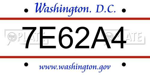 7E62A4 District Of Columbia License Plate