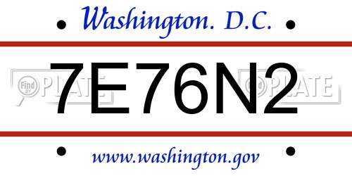 7E76N2 District Of Columbia License Plate