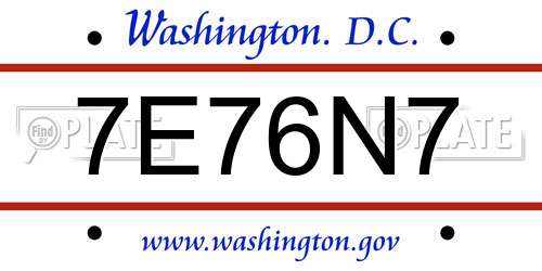 7E76N7 District Of Columbia License Plate