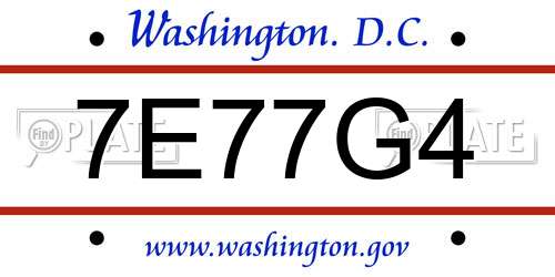 7E77G4 District Of Columbia License Plate