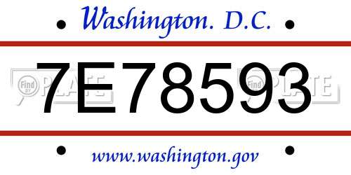 7E78593 District Of Columbia License Plate