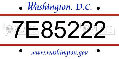 7E85222 District Of Columbia License Plate