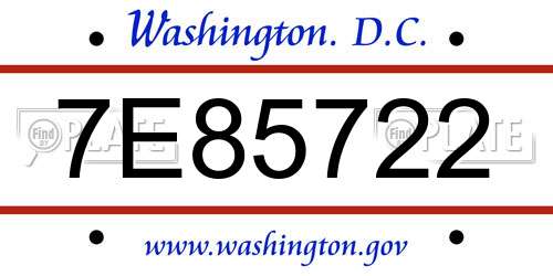 7E85722 District Of Columbia License Plate