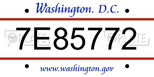 7E85772 District Of Columbia License Plate
