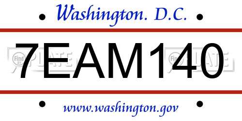 7EAM140 District Of Columbia License Plate