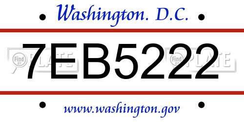 7EB5222 District Of Columbia License Plate