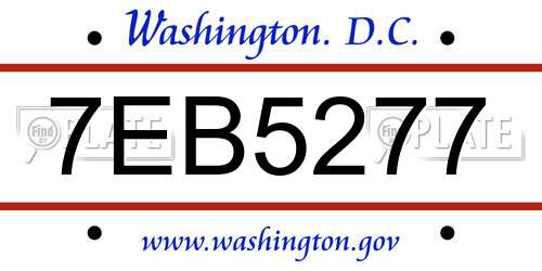 7EB5277 District Of Columbia License Plate