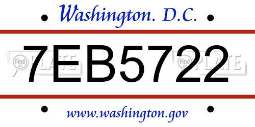 7EB5722 District Of Columbia License Plate
