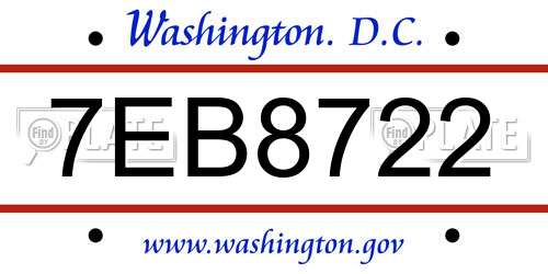 7EB8722 District Of Columbia License Plate