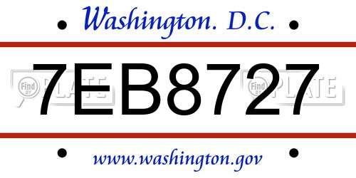 7EB8727 District Of Columbia License Plate